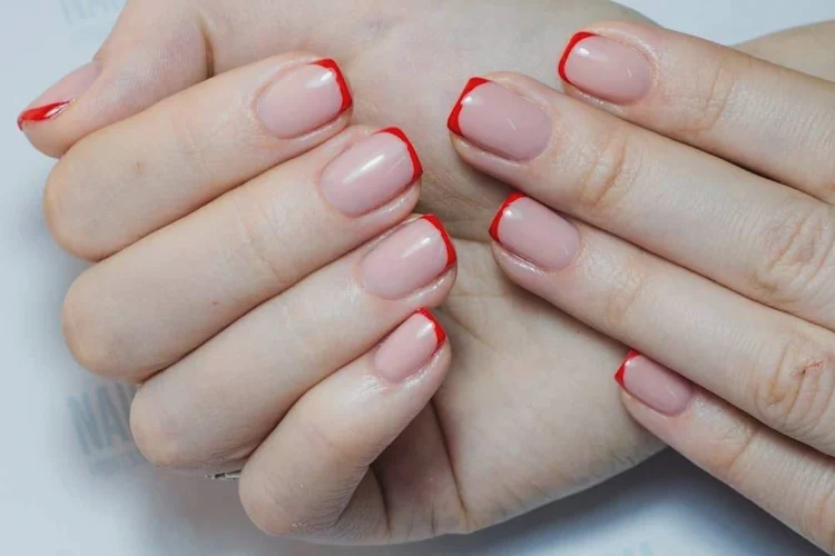 skinny French manicure thin red tips