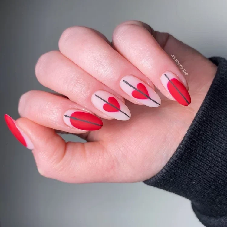 anti Valentine's Day nails split heart manicure idea for anti Valentine's Day