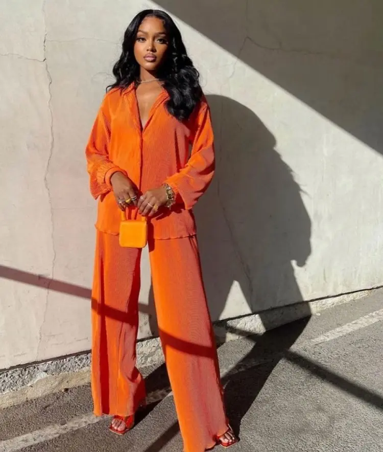 spring fashion trends 2023 orange color outfit from head to toe