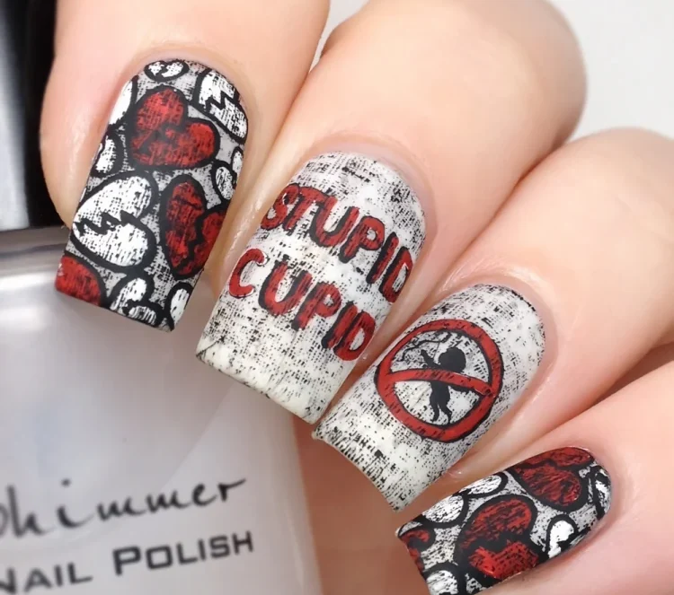 anti Valentine's Day nails stupid Cupid non-fans of Valentine's Day nail art