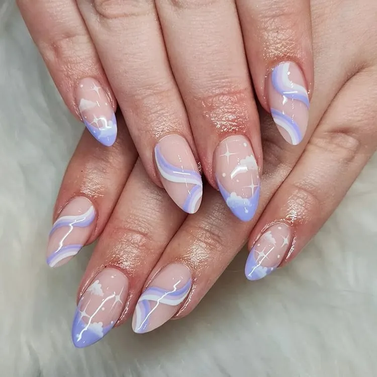 stylish nail art swirl nails 2023 trends white and lavender color