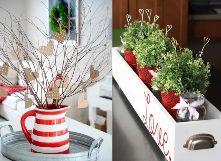table decorations with plants for Valentine's Day branches hearts