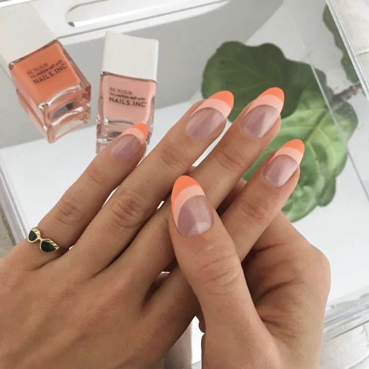 trendy apricot manicure lighter and darker shade