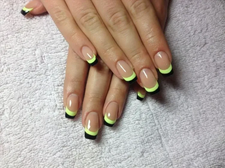 two tone French nails lighter and darker green avocado manicure