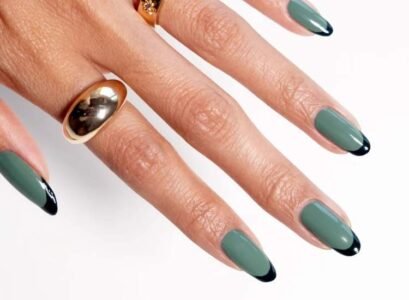 two tone french nails khaki and dark green