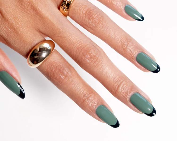 two tone french nails khaki and dark green