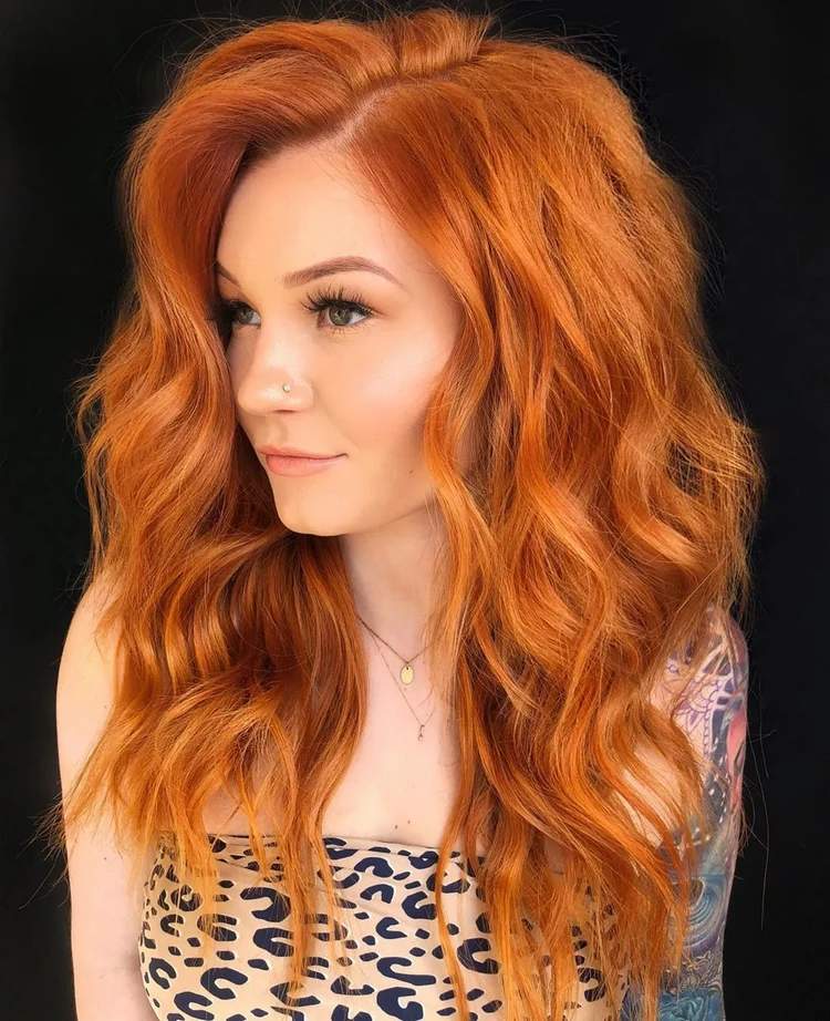 wavy long hair copper hair color trends
