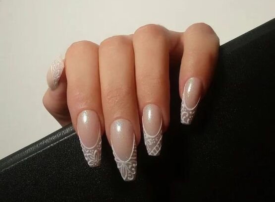 wedding french nails with decorations white manicure ideas 2023