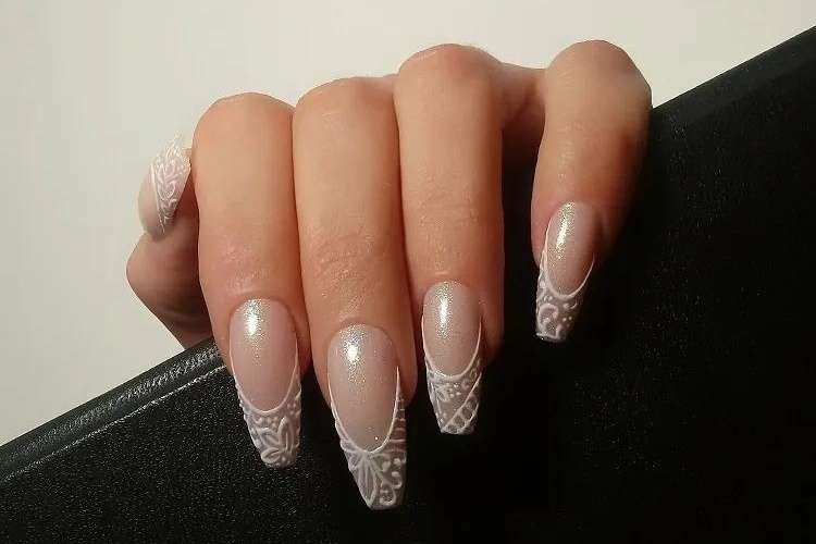 wedding french nails with decorations white manicure ideas 2023