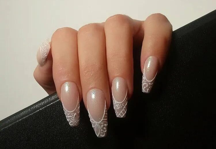 wedding french nails with decorations white manicure ideas 2023