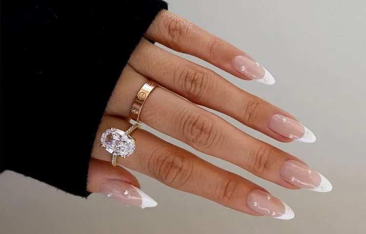 wedding nails ideas french manicure with pearls decoration