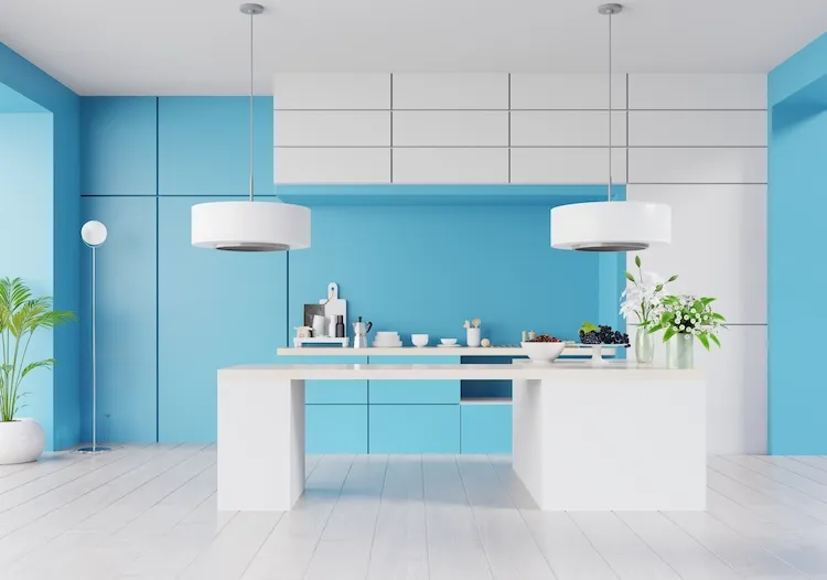 white and blue combination for kitchens