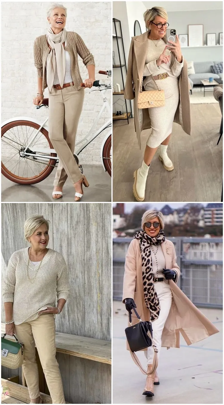 beige and nude shades outfits for mature women