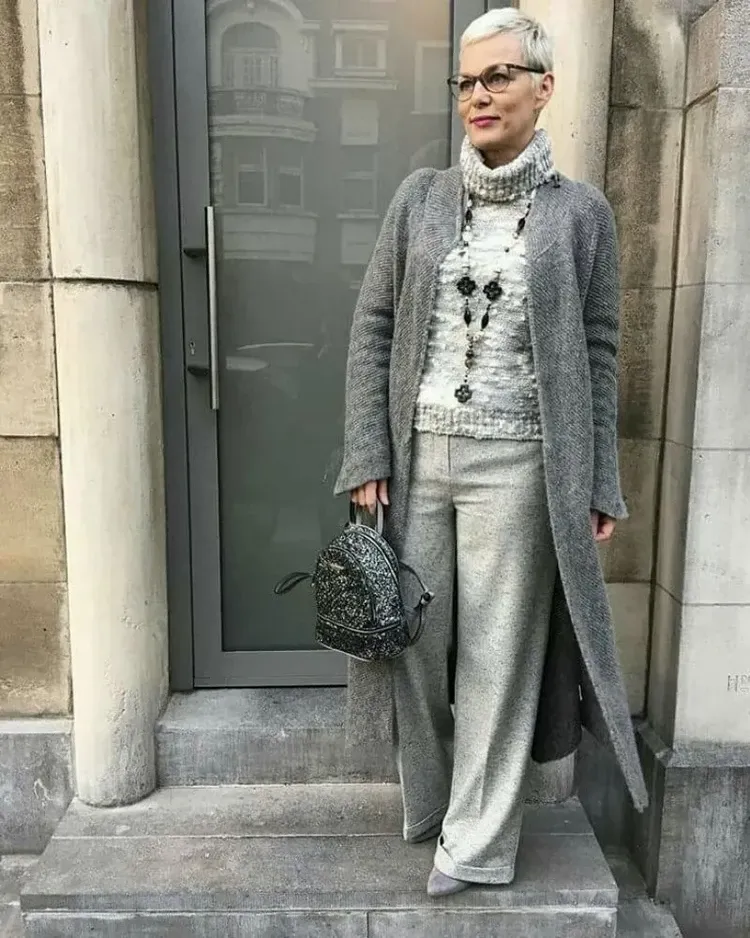 Budget friendly outfits for women over 60 gray monochromatic outfit