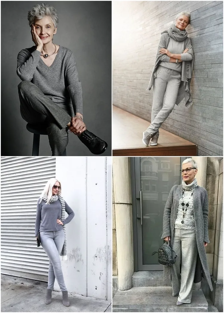 gray outfits for mature women