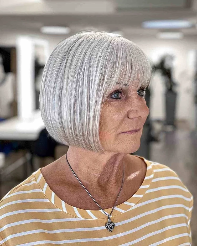 Hairstyle with bangs for women over 60