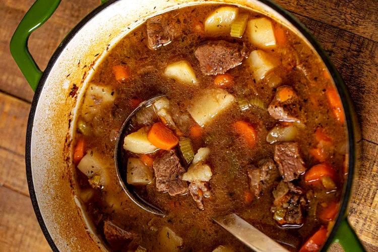 Irish beef and beer stew with mushrooms and potatoes St. Patrick's Day dinner
