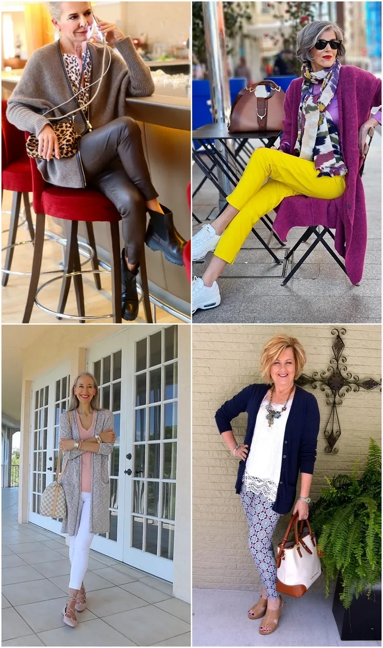 fashion for women over 50 trendy outfits with leggings and cardigans