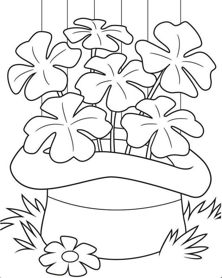 a pot of shamrocks for coloring