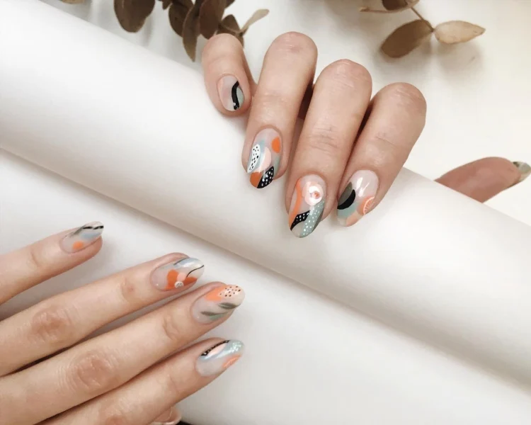 abstract art nail designs combining different colors