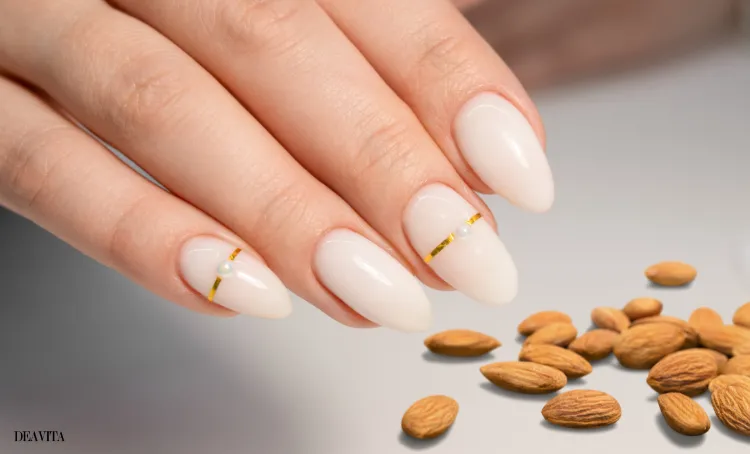 almond shape nails milky white minimalist design