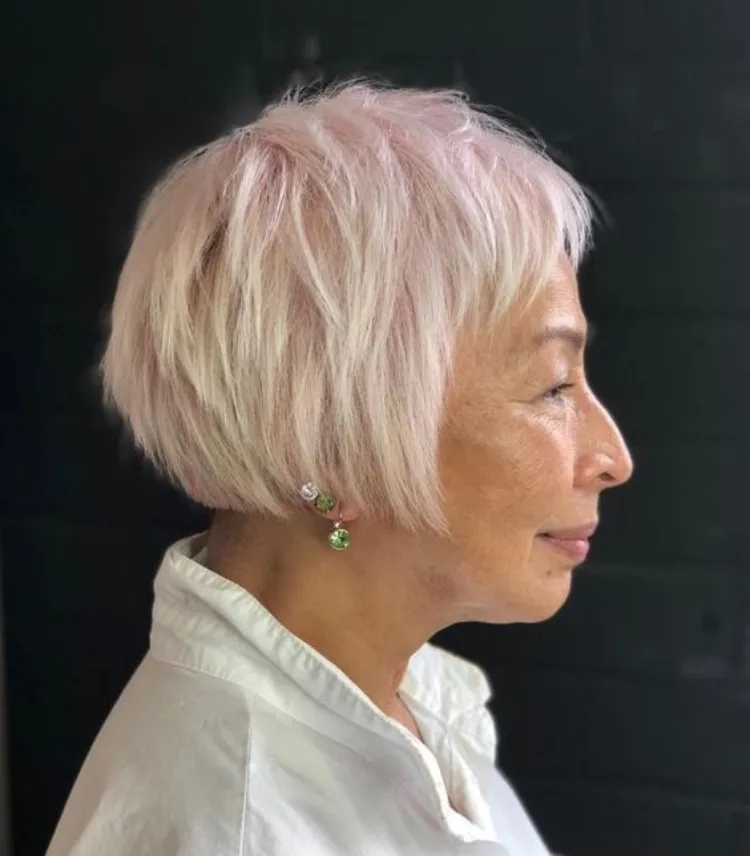 ash pink pastel hairstyle inspiration over 50