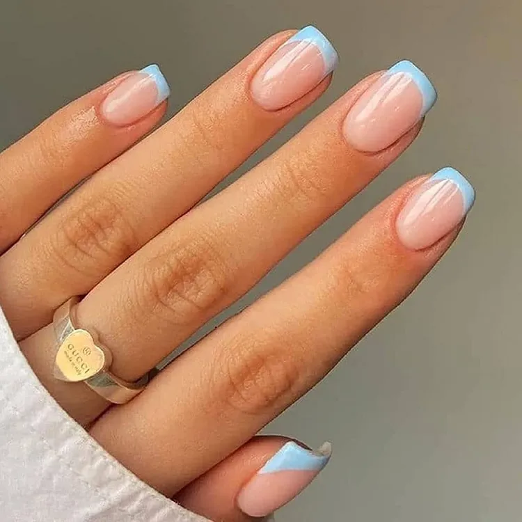baby blue french tips short blue french tips nails