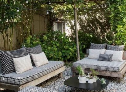 backyard decoration ideas palette sofa outdoor living inspiration gravel cover
