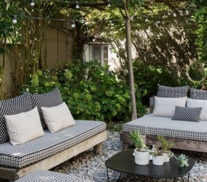 backyard decoration ideas palette sofa outdoor living inspiration gravel cover