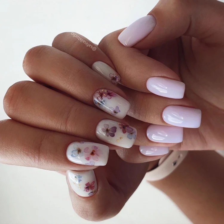 beautiful floral nail design pastel shades and flowers