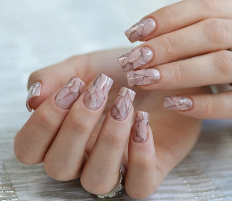 beautiful pink marble nail design 2023 square nails