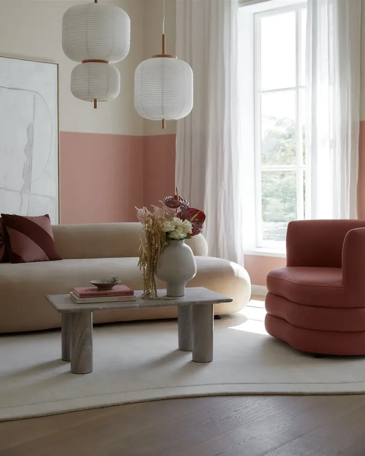 beige and pink living room pastel colors minimalist interior design ideas