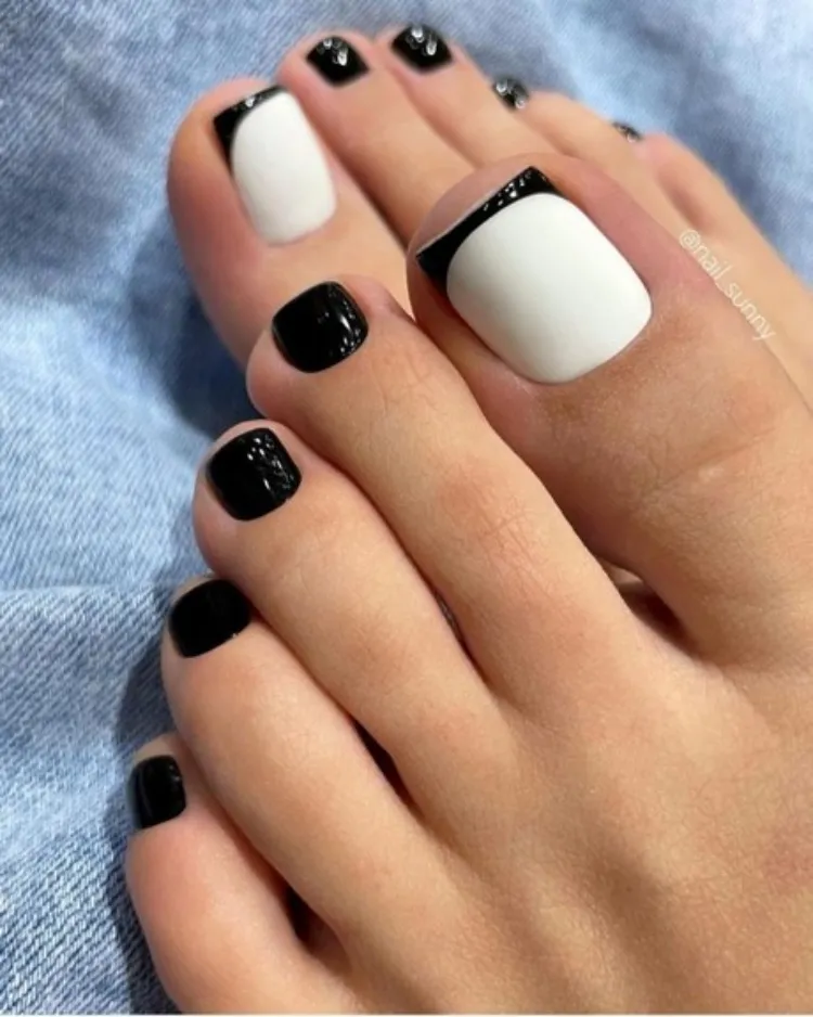black and white classic french tips spring pedicure trends