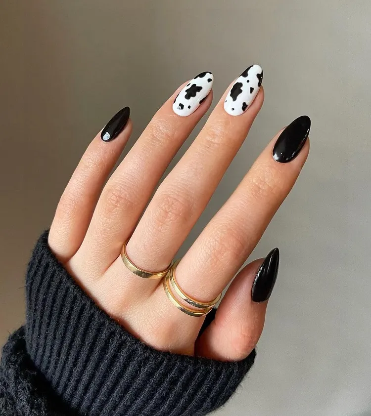 black manicure ideas 2023 white decoration nails