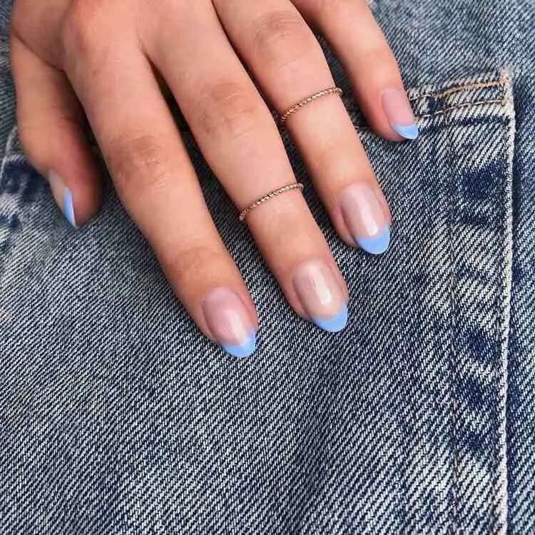 blue french tip nails short french nails