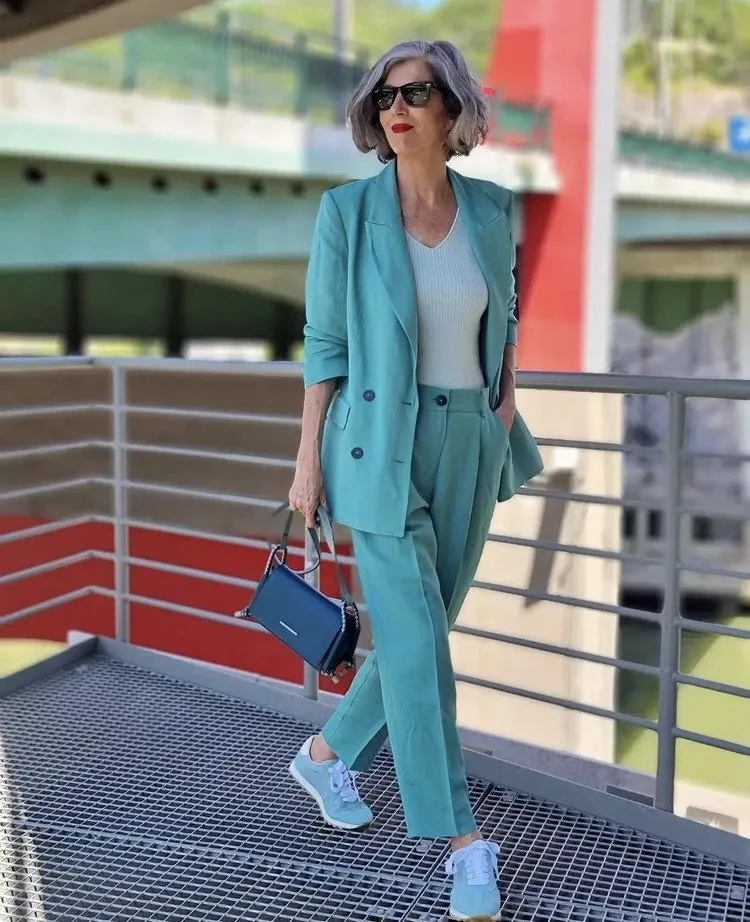blue total look outfit fashion trends women over 50