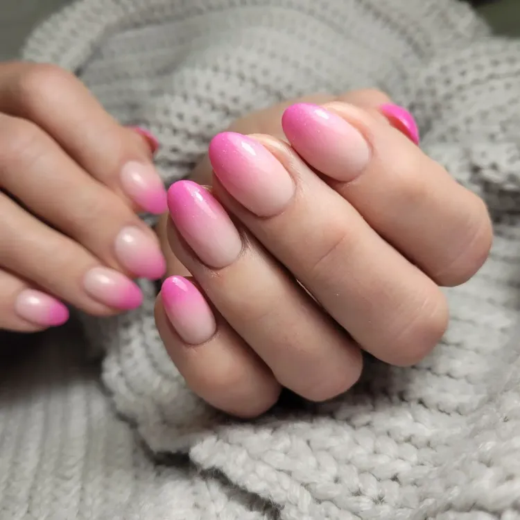 bright nails manicure with glitter white and pink ombre nails