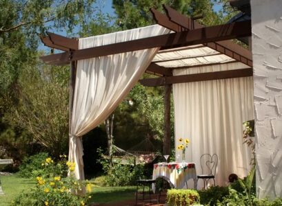 canvas curtains shade outdoor space backyard design ideas