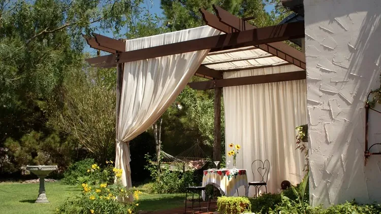 canvas curtains shade outdoor space backyard design ideas