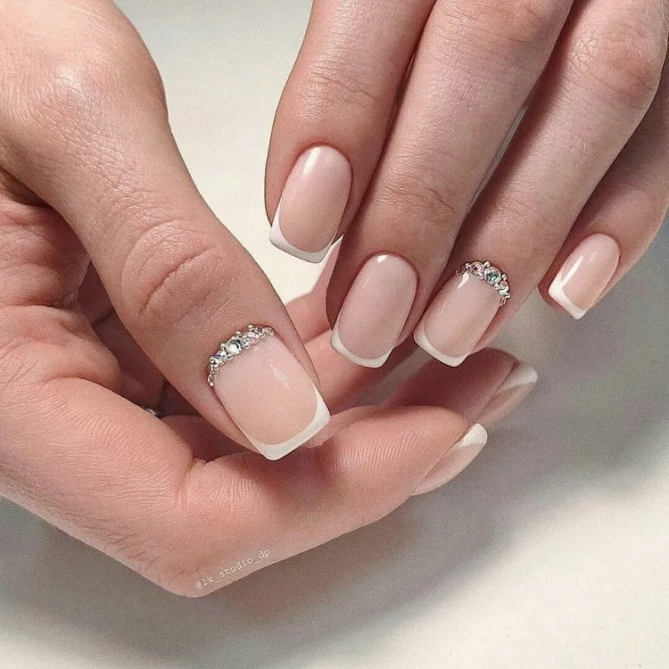 classic french manicure on short nails french manicure with embellishments
