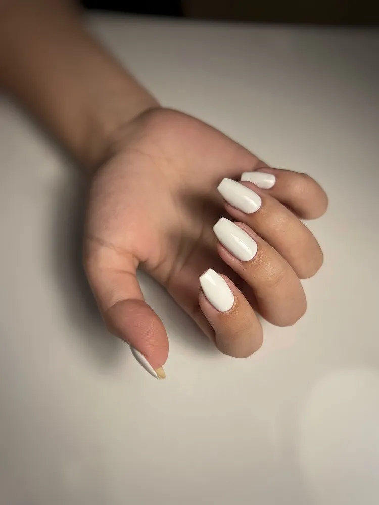 classic long white nails ballerina shape