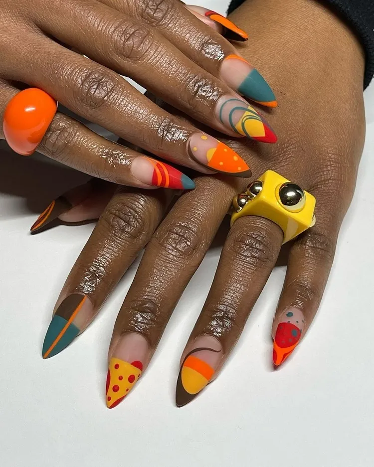 colorful nail art long almond shape nails dark skin