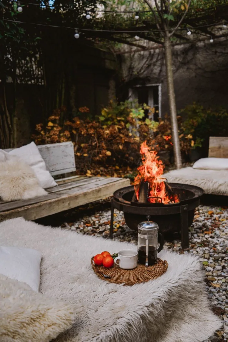 cozy outdoor fireplace to spend time with loved ones