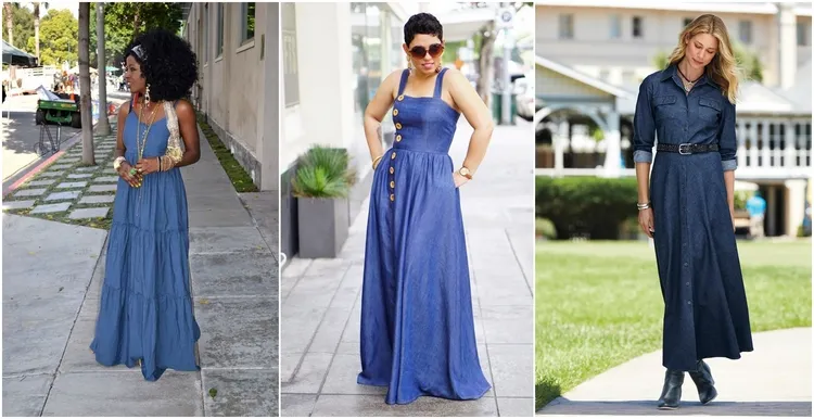 denim maxi dress casual outfits for women over 50