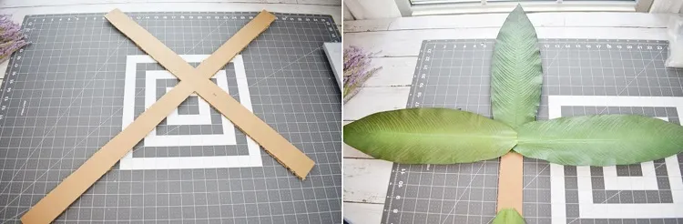 diy floral cardboard cross easter wreath leaf stems