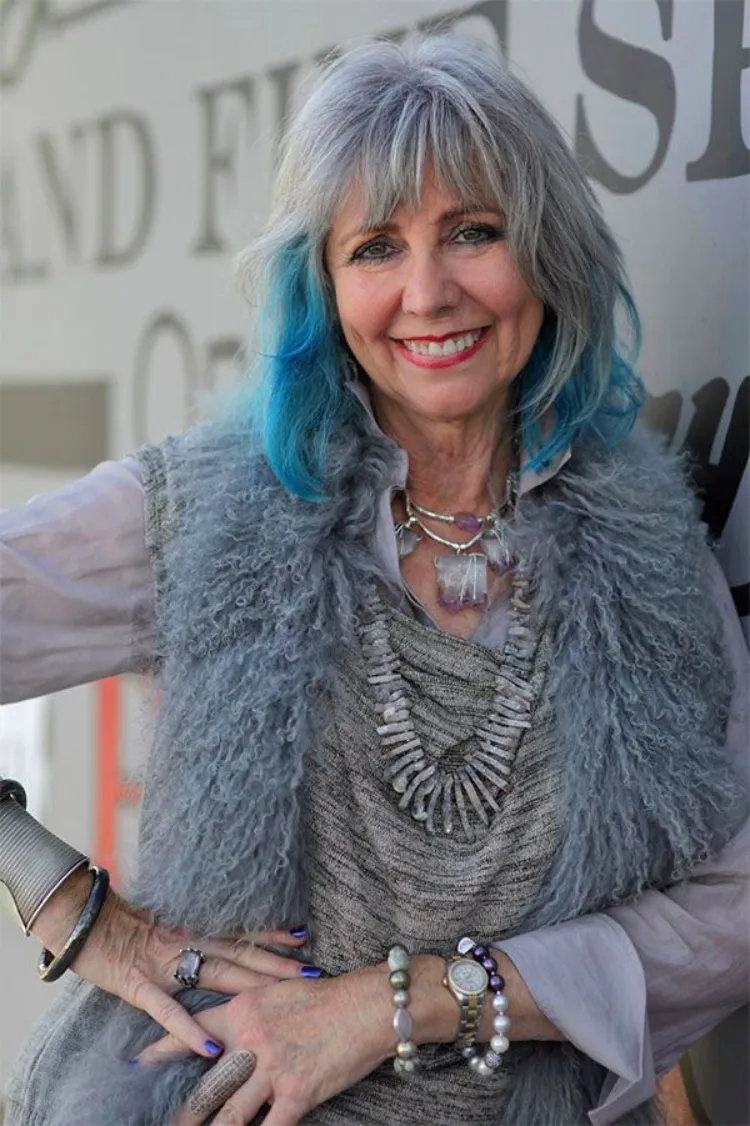 edgy hair over 50 ombre gray blue mature hairstyle ideas