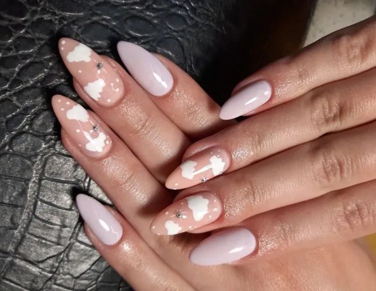 elegant chic manicure design with rhinestones pastel colors