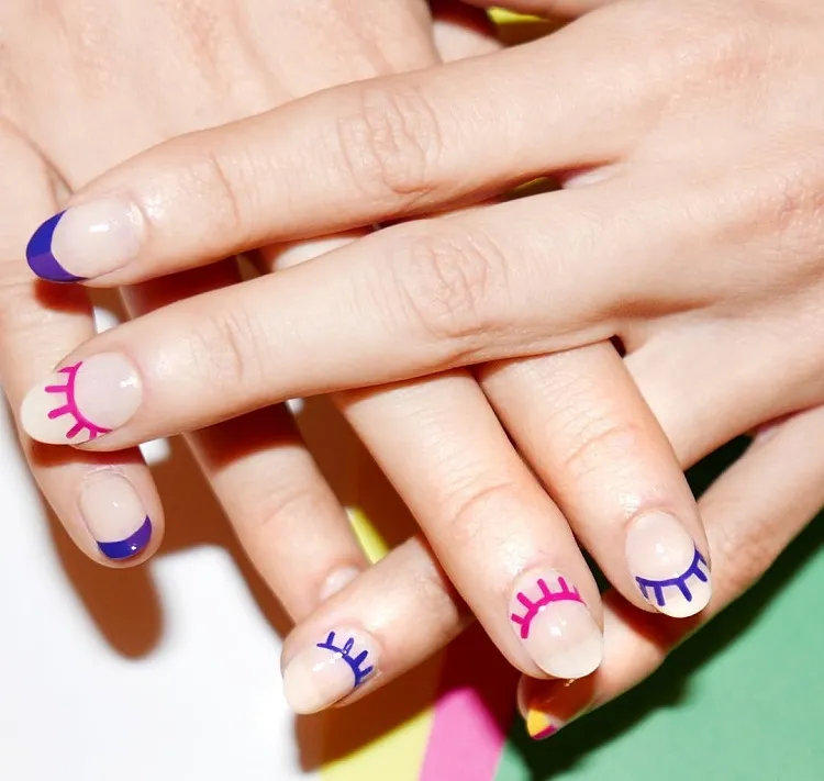 eyelash french fun colorful almond shape nails design