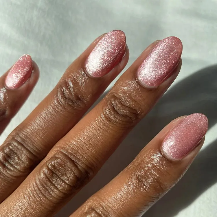 pink sparkle_peach pink nail art
