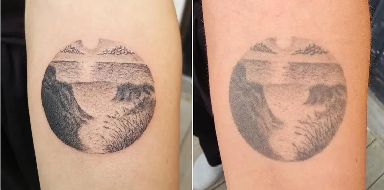 fine line tattoo before after landscape minimal design fail